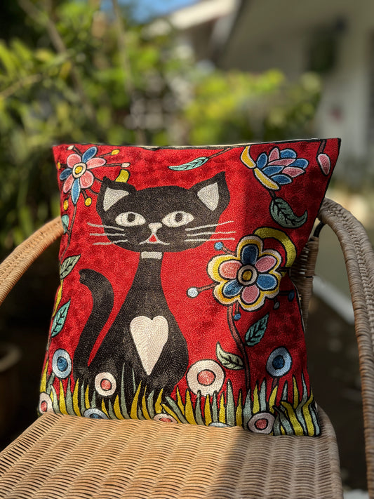 Cotton & Silk Cushion Cover (Cat)