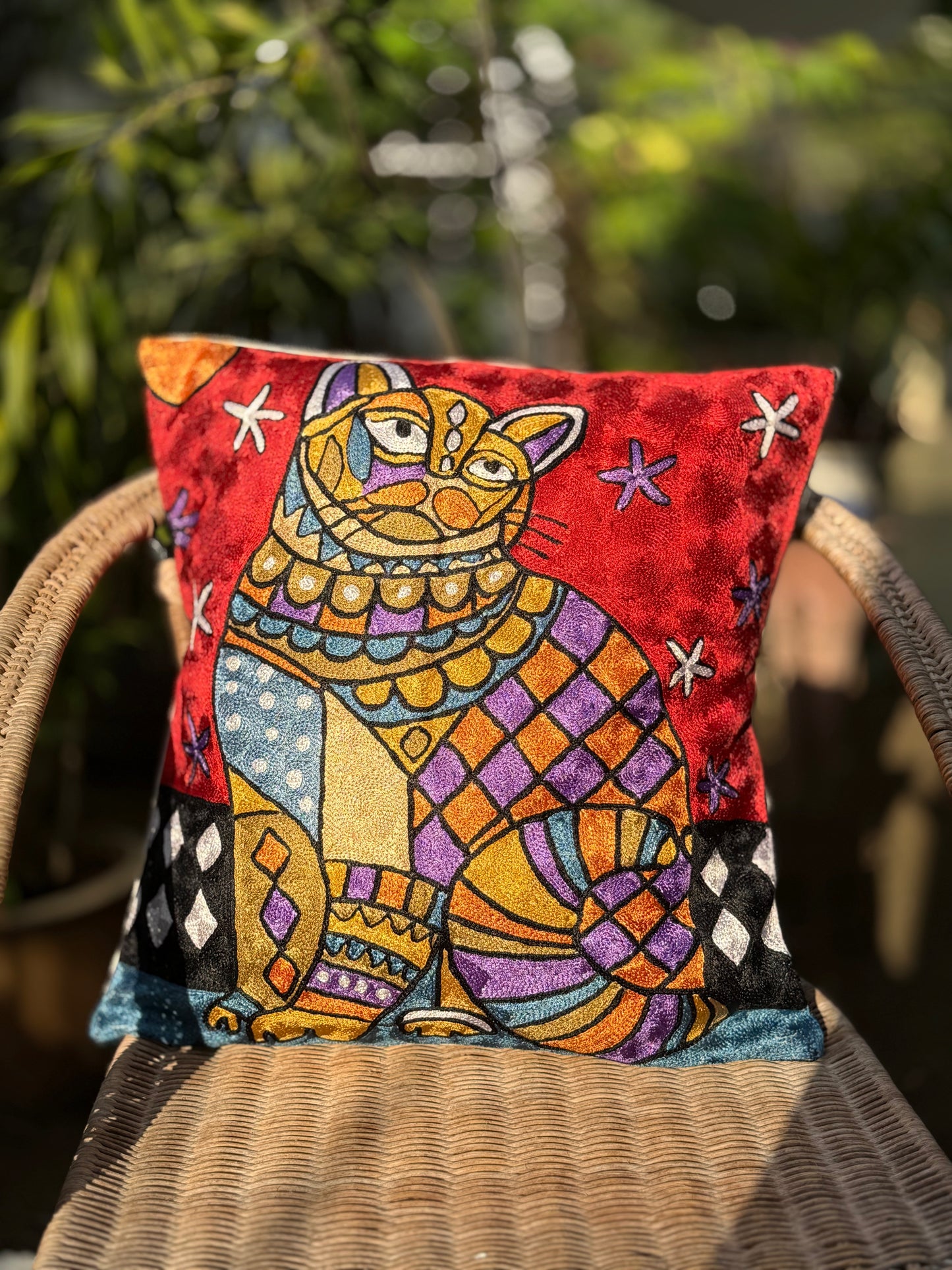 Cotton & Silk Cushion Cover (Cat)