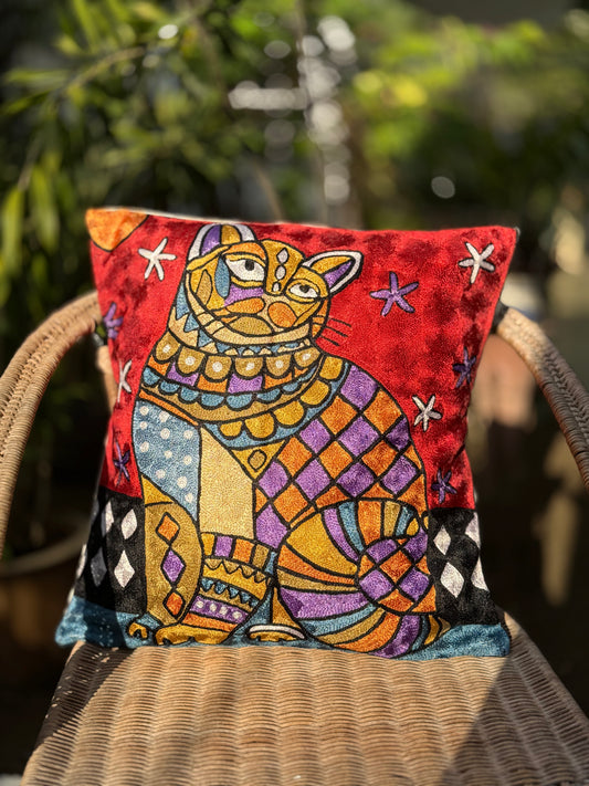 Cotton & Silk Cushion Cover (Cat)