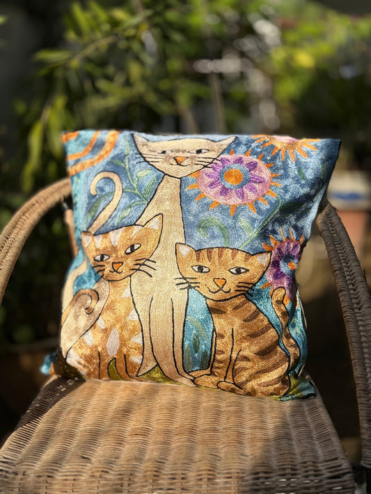 Cotton & Silk Cushion Cover (Cat)