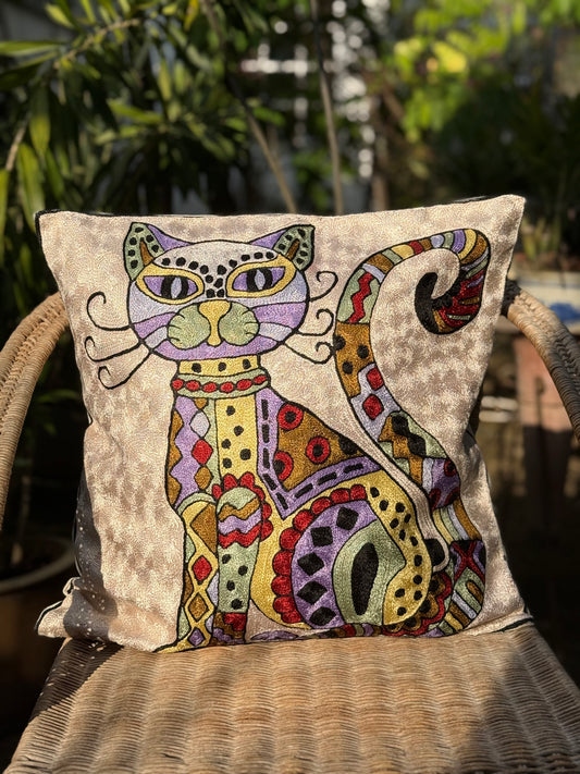 Cotton & Silk Cushion Cover (Cat)