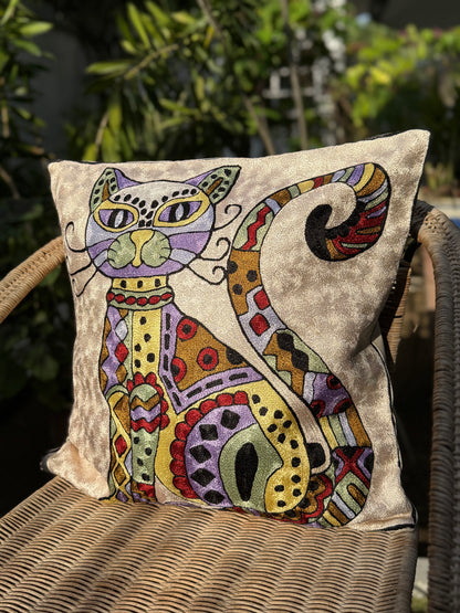 Cotton & Silk Cushion Cover (Cat)