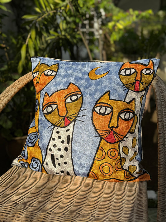 Cotton & Silk Cushion Cover (Cat)