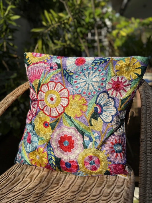 Cotton & Silk Cushion Cover (Floral)