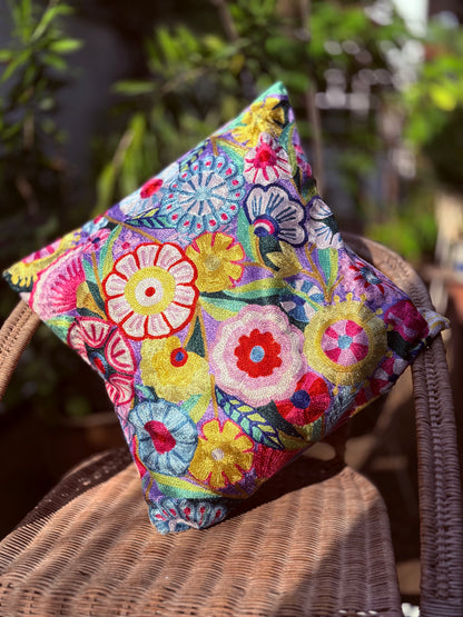 Cotton & Silk Cushion Cover (Floral)