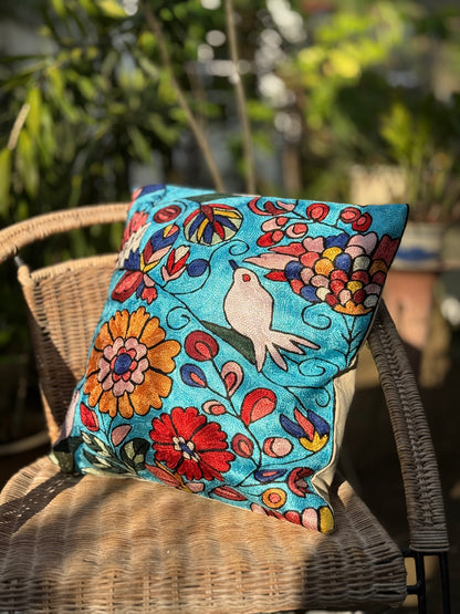 Cotton & Silk Cushion Cover (Floral)