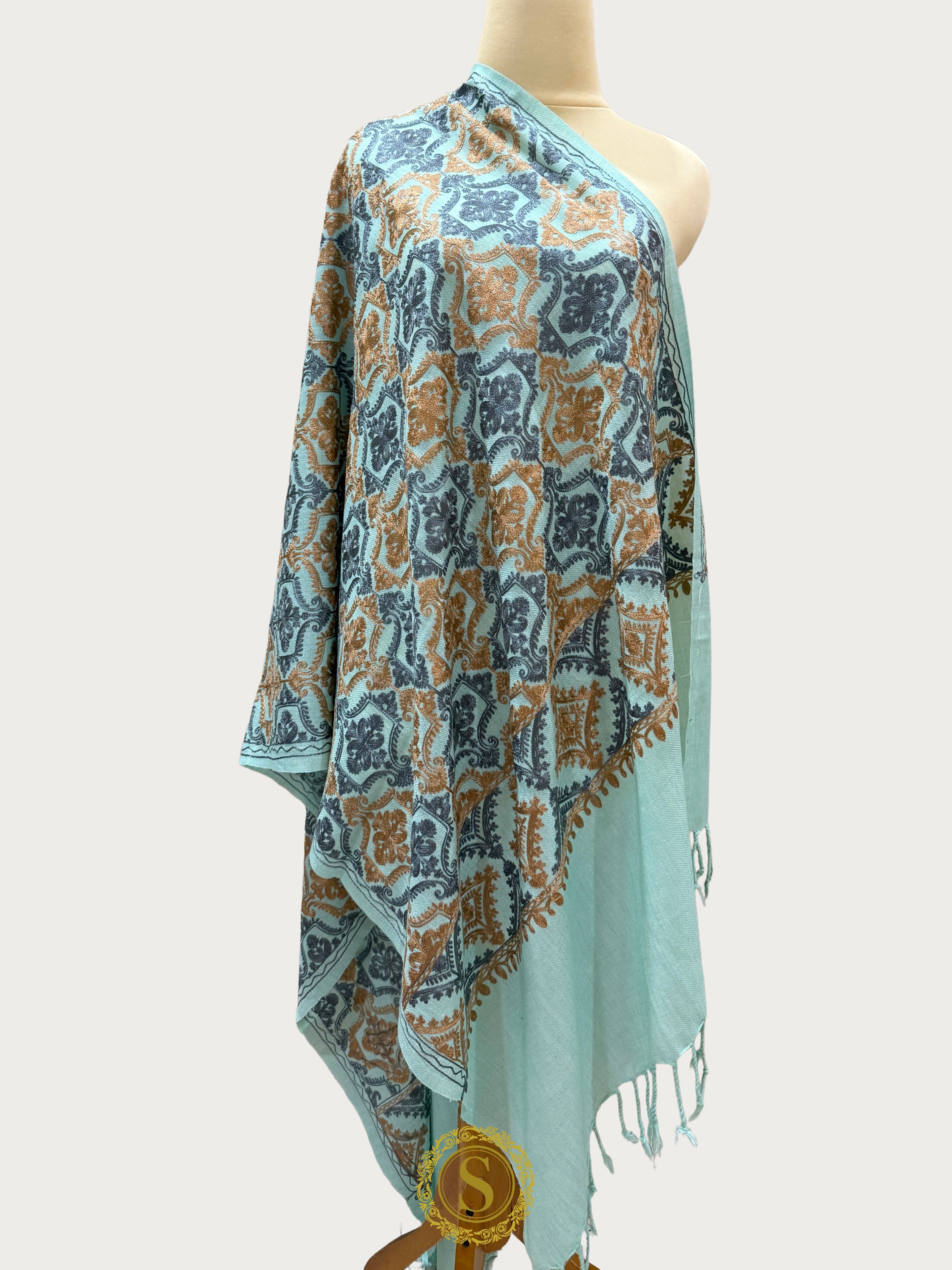 Elegant Kashmiri Aari Work Wool Shawl | Embroidered