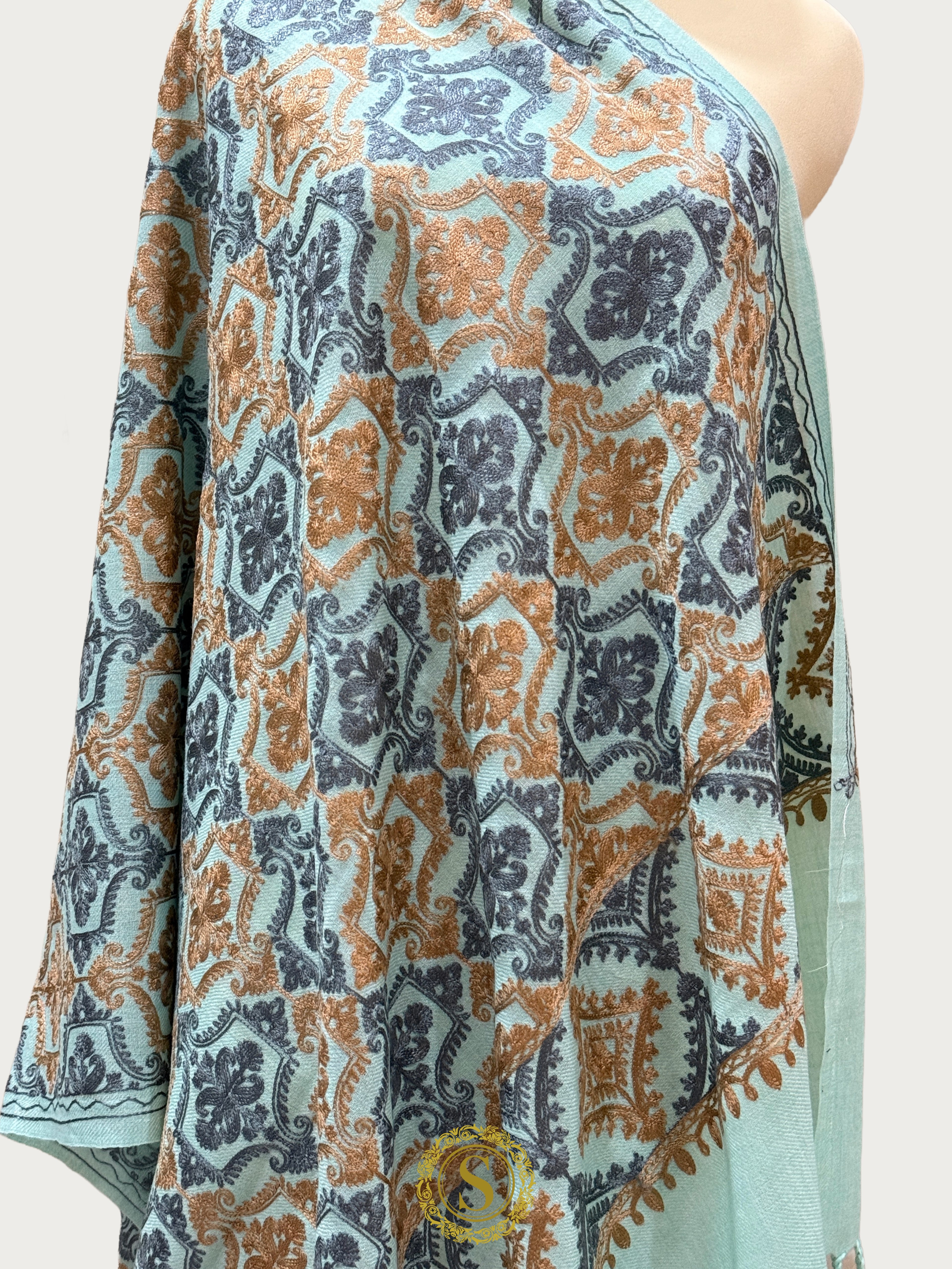 Elegant Kashmiri Aari Work Wool Shawl | Embroidered