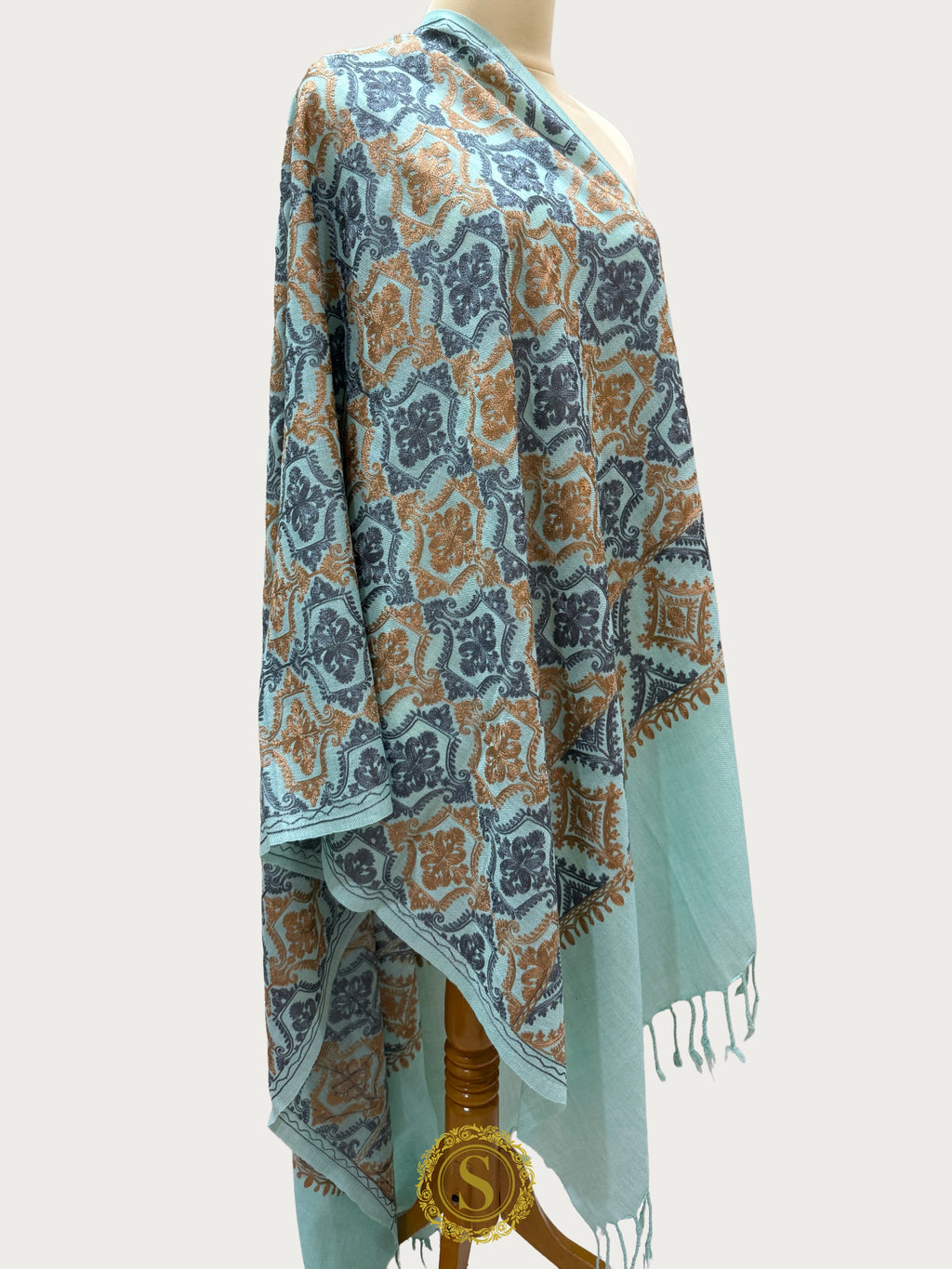 Elegant Kashmiri Aari Work Wool Shawl | Embroidered