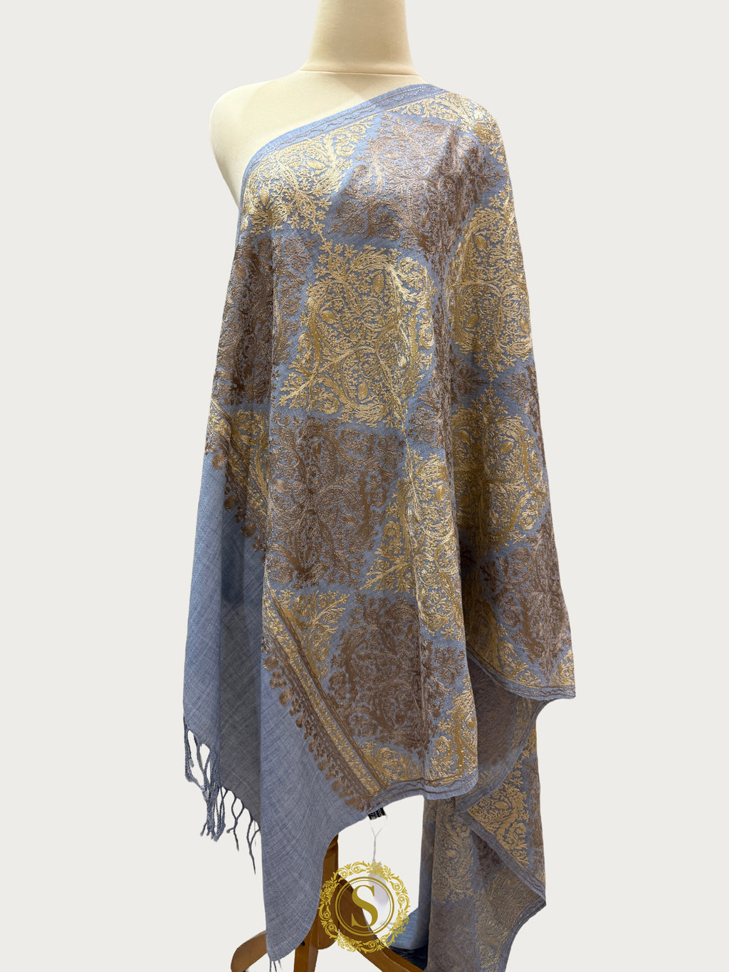 Elegant Kashmiri Aari Work Wool Shawl | Embroidered