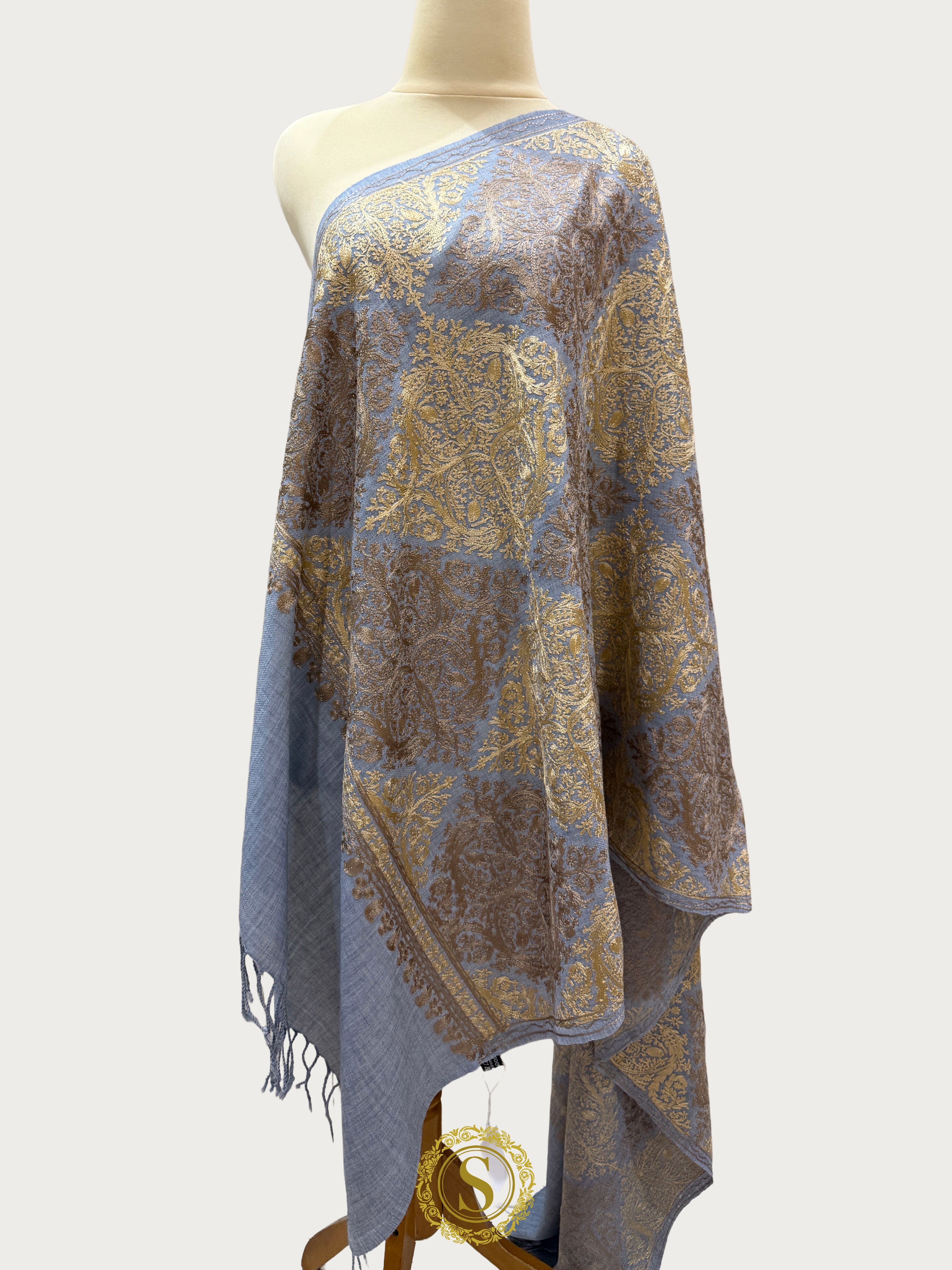 Elegant Kashmiri Aari Work Wool Shawl | Embroidered