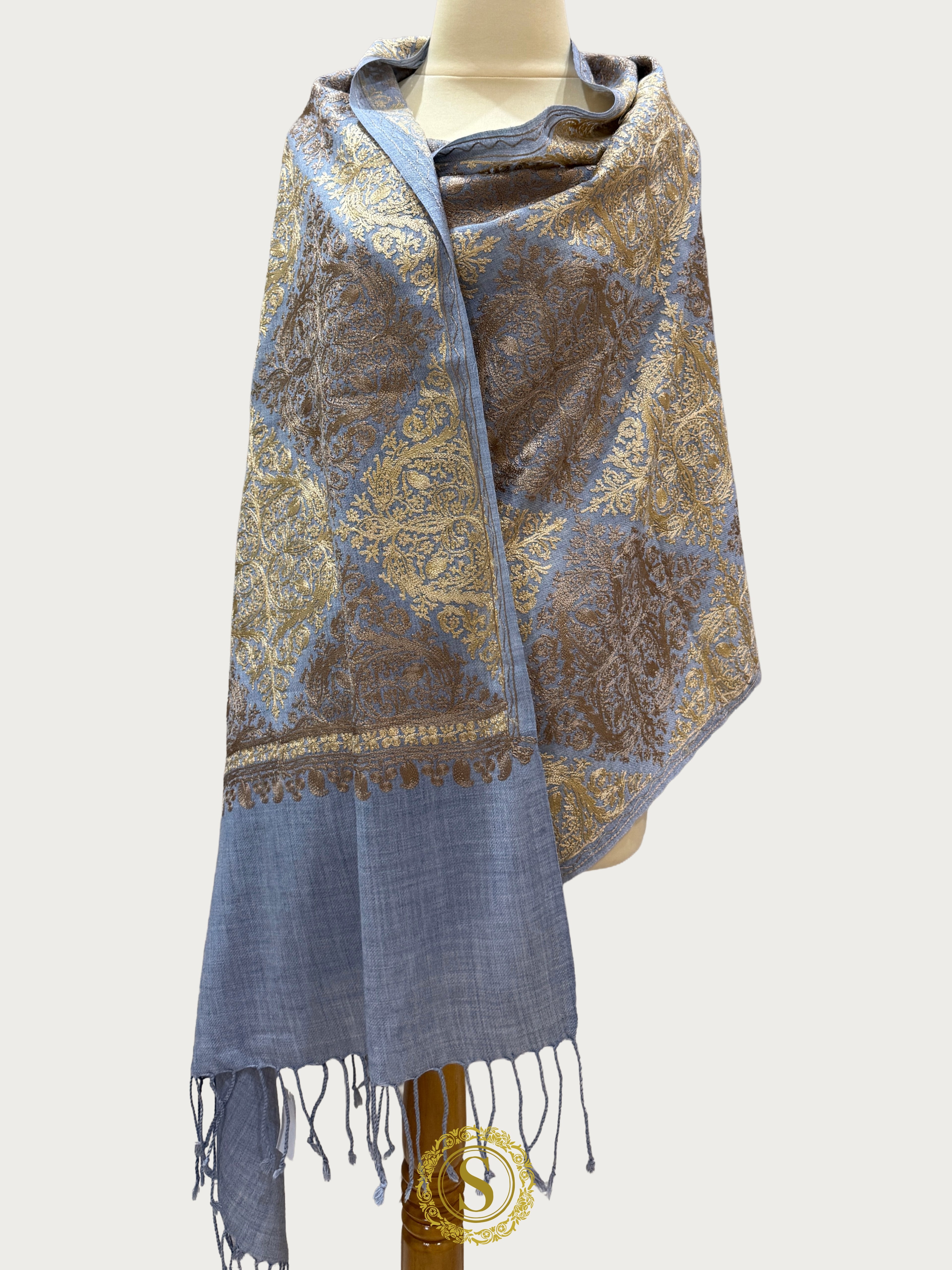 Elegant Kashmiri Aari Work Wool Shawl | Embroidered