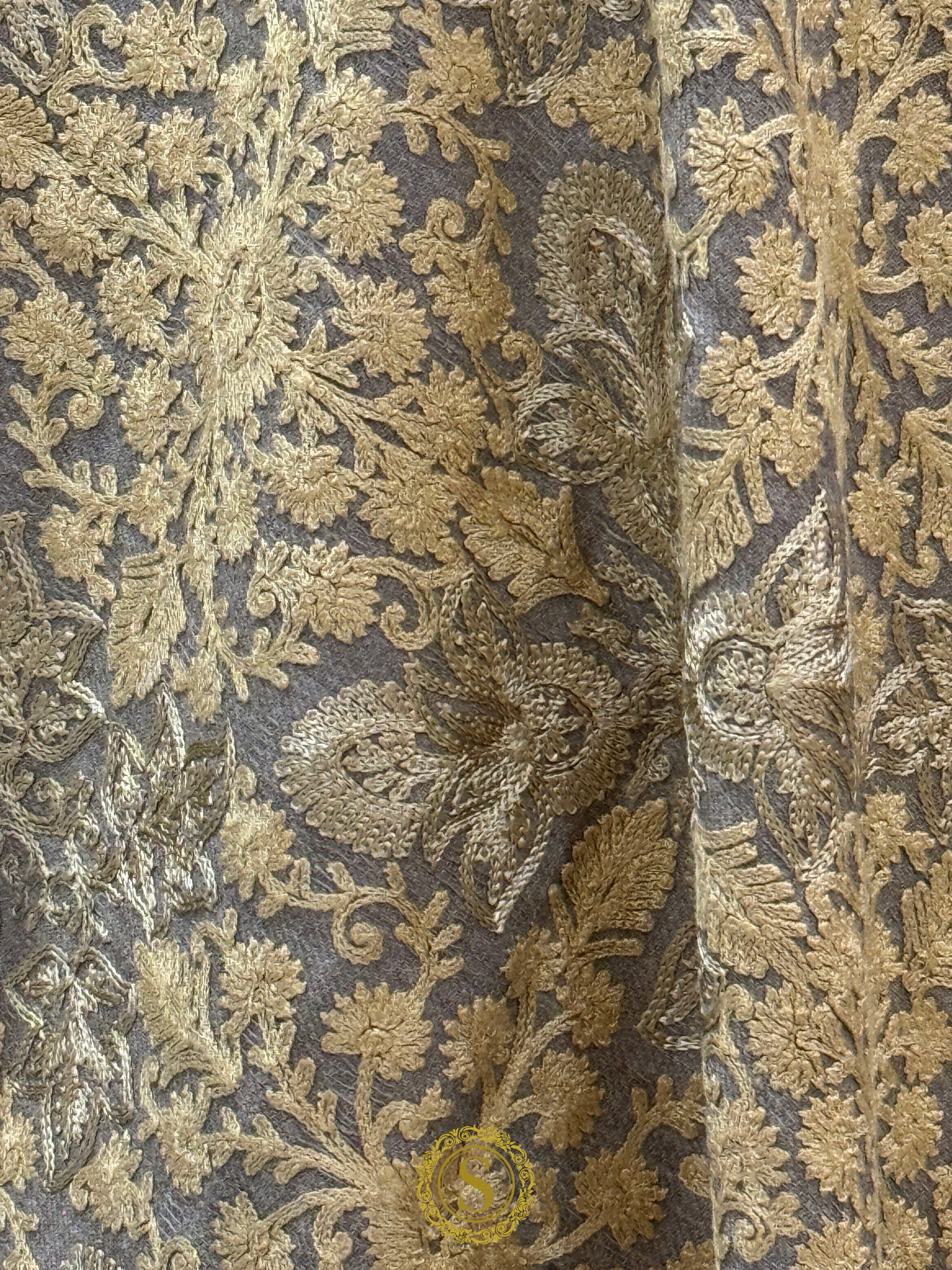 Elegant Kashmiri Aari Work Wool Shawl | Embroidered