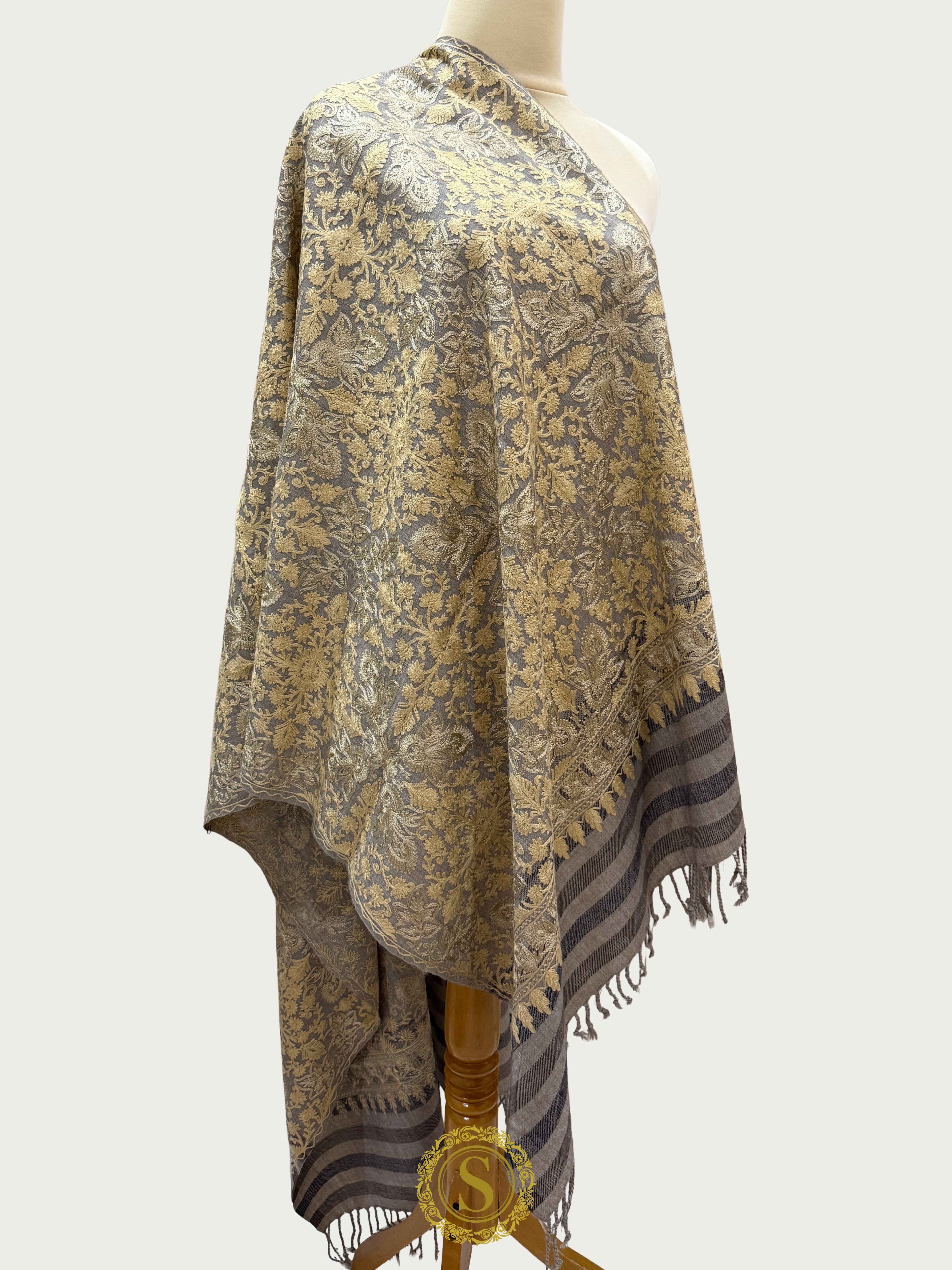 Elegant Kashmiri Aari Work Wool Shawl | Embroidered