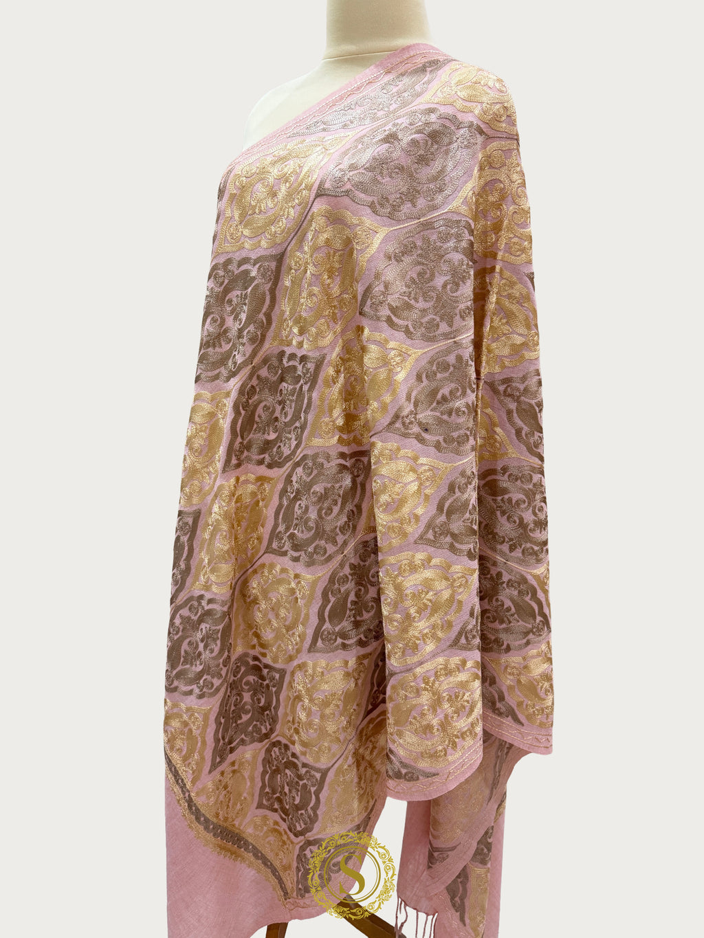 Elegant Kashmiri Aari Work Wool Shawl | Embroidered