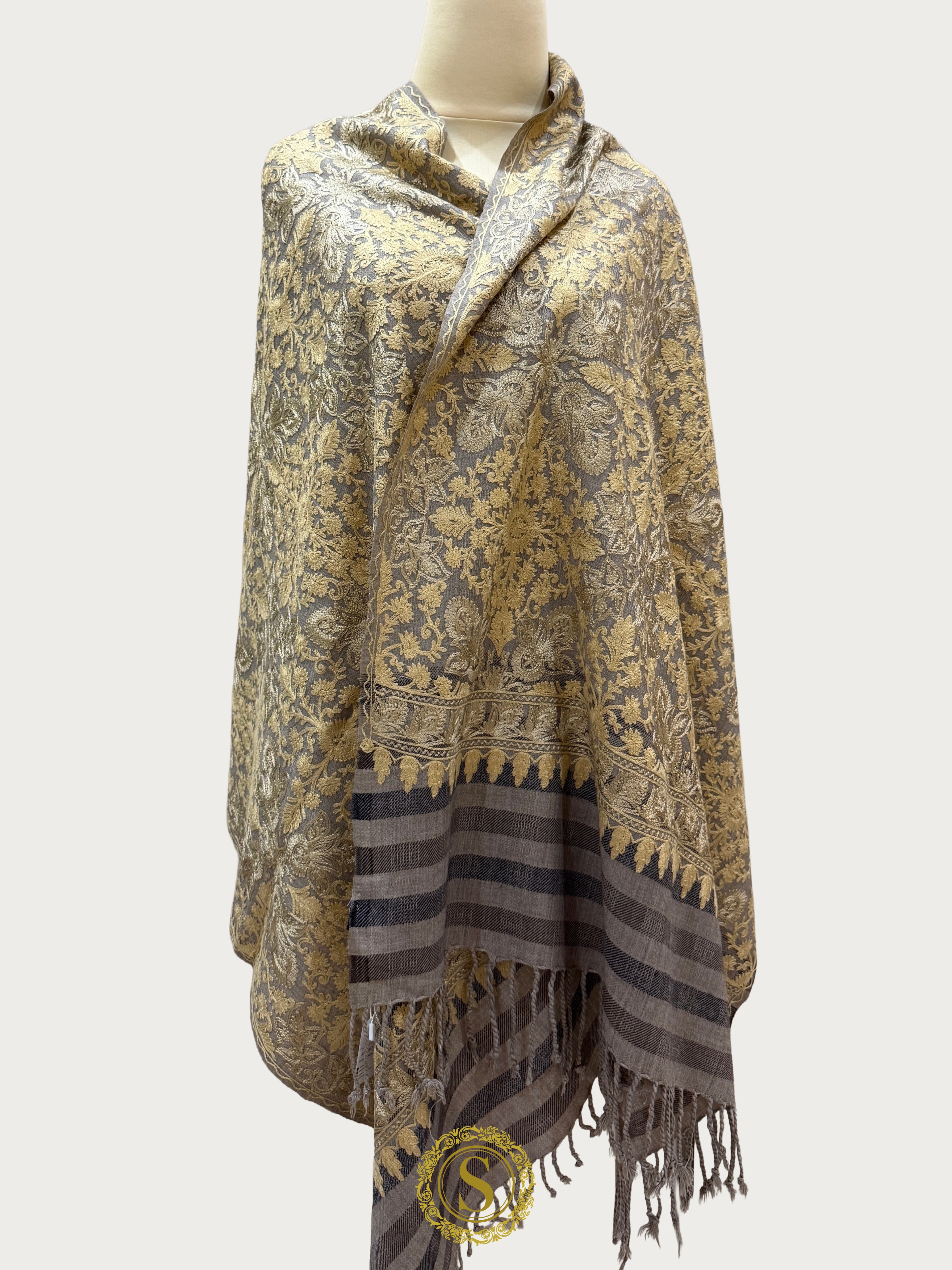 Elegant Kashmiri Aari Work Wool Shawl | Embroidered