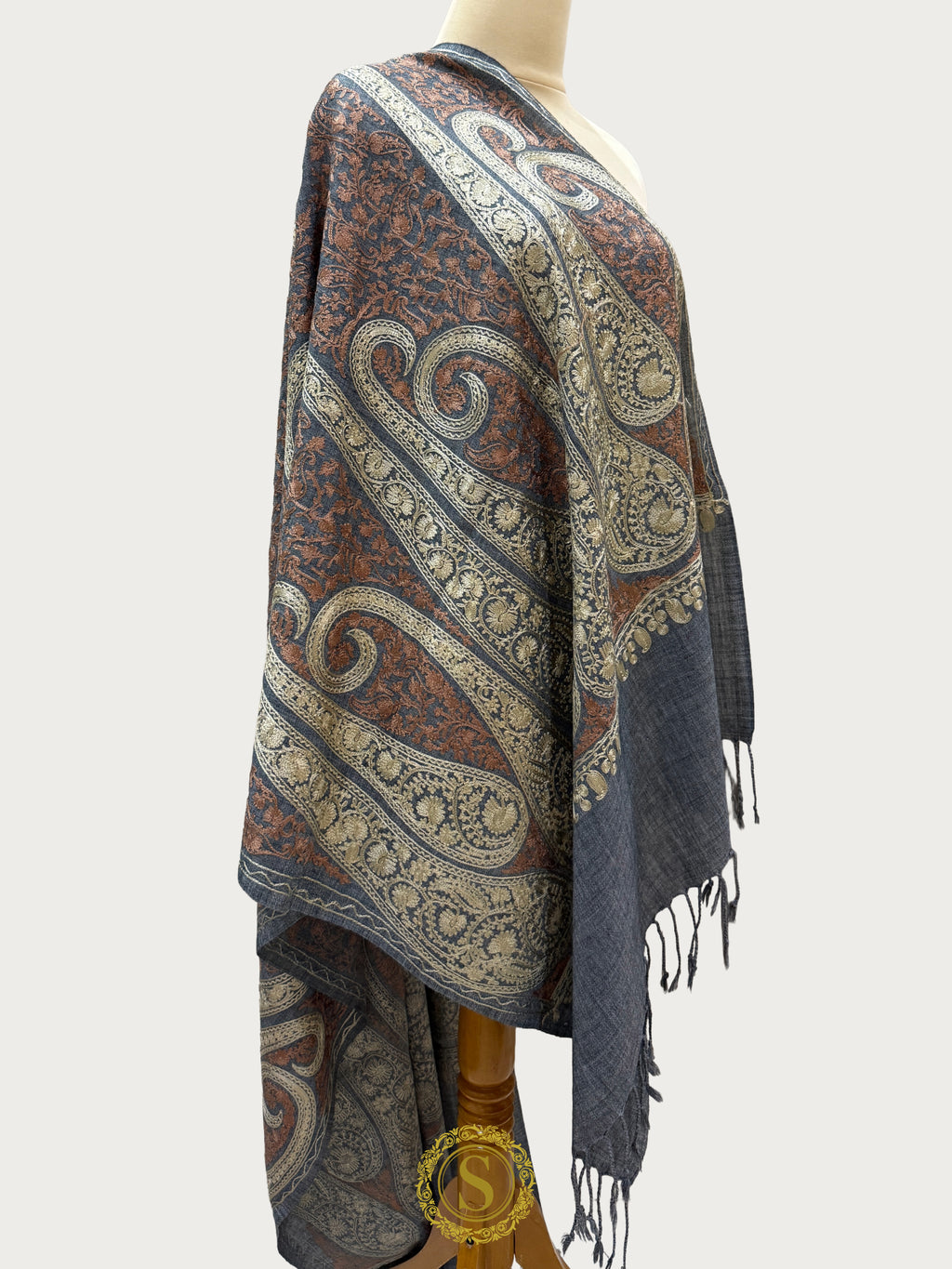 Elegant Kashmiri Aari Work Wool Shawl | Embroidered