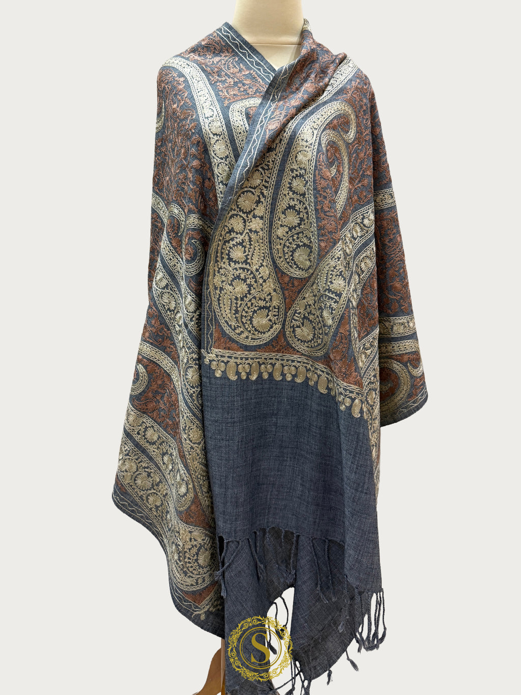 Elegant Kashmiri Aari Work Wool Shawl | Embroidered