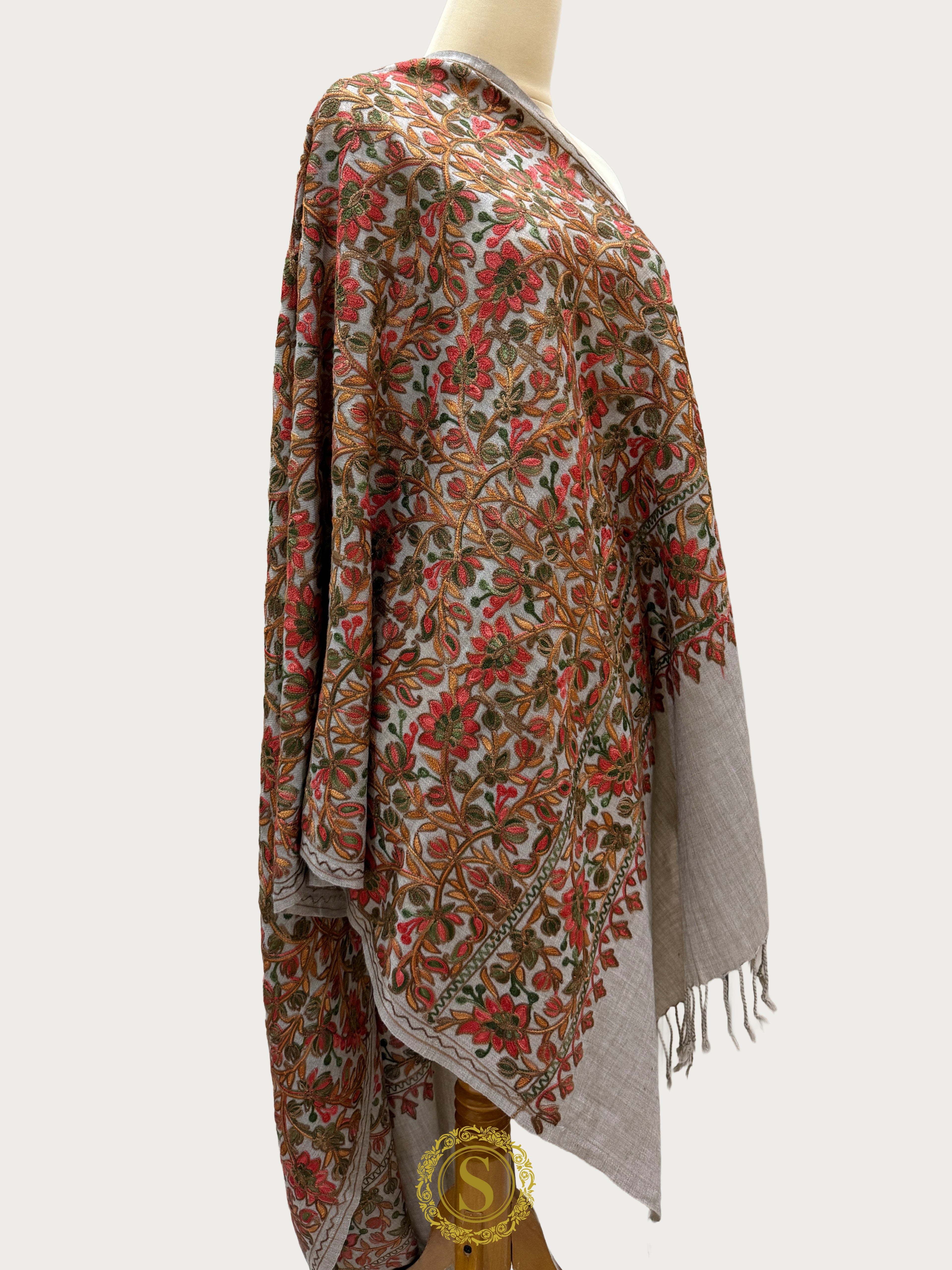 Elegant Kashmiri Aari Work Wool Shawl | Embroidered