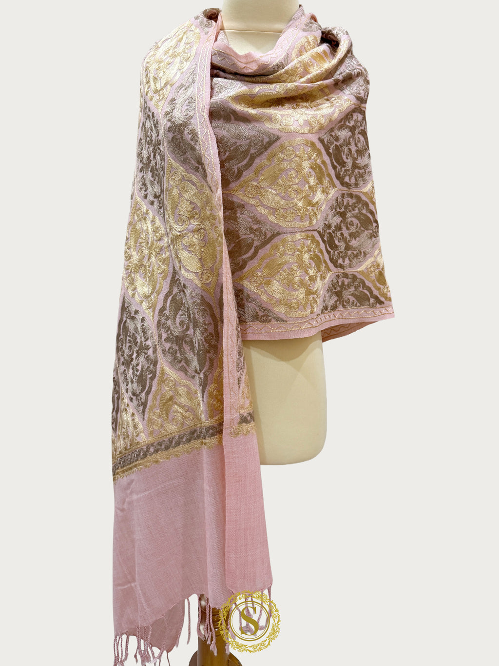 Elegant Kashmiri Aari Work Wool Shawl | Embroidered