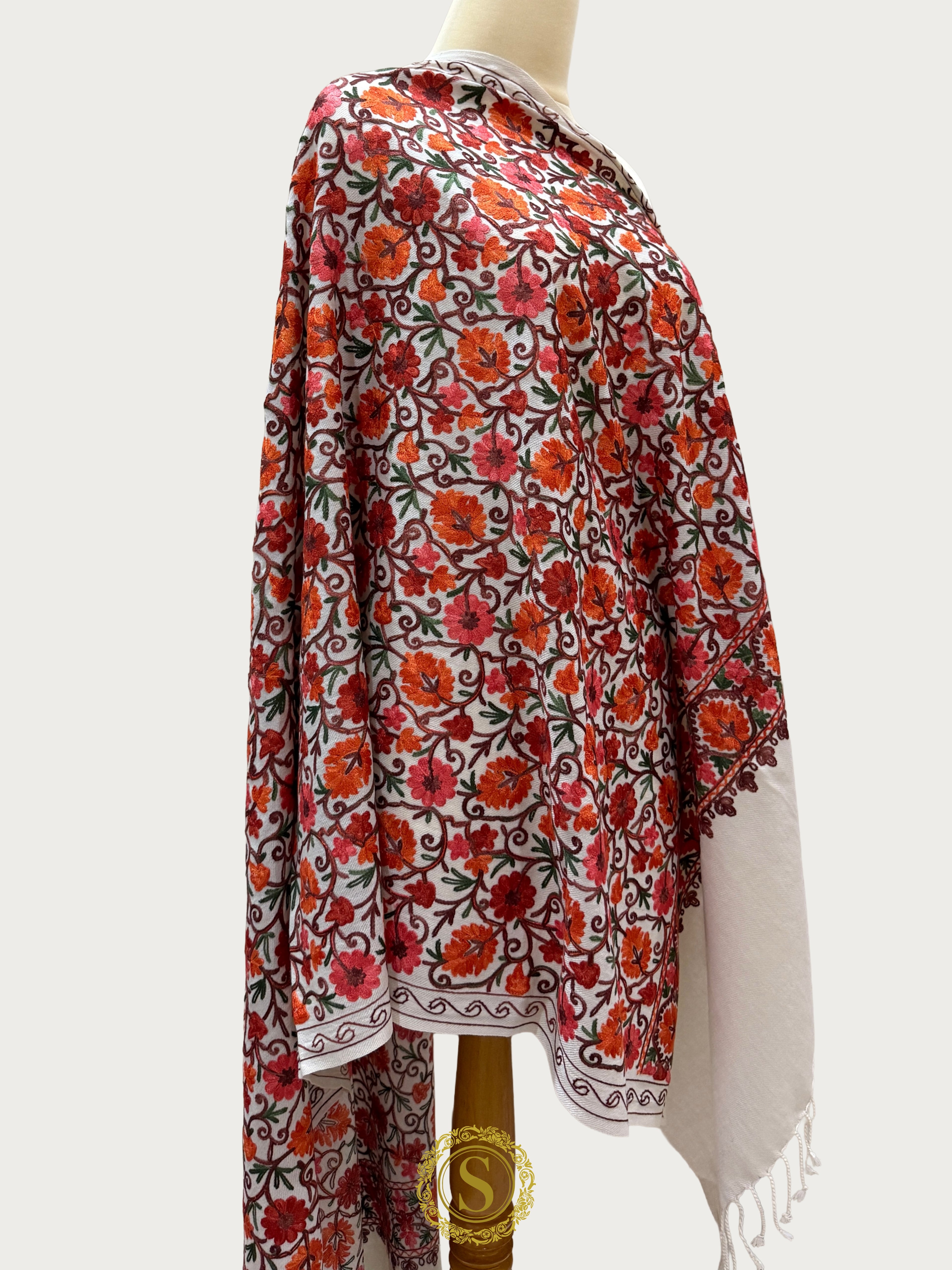 Elegant Kashmiri Aari Work Wool Shawl | Embroidered