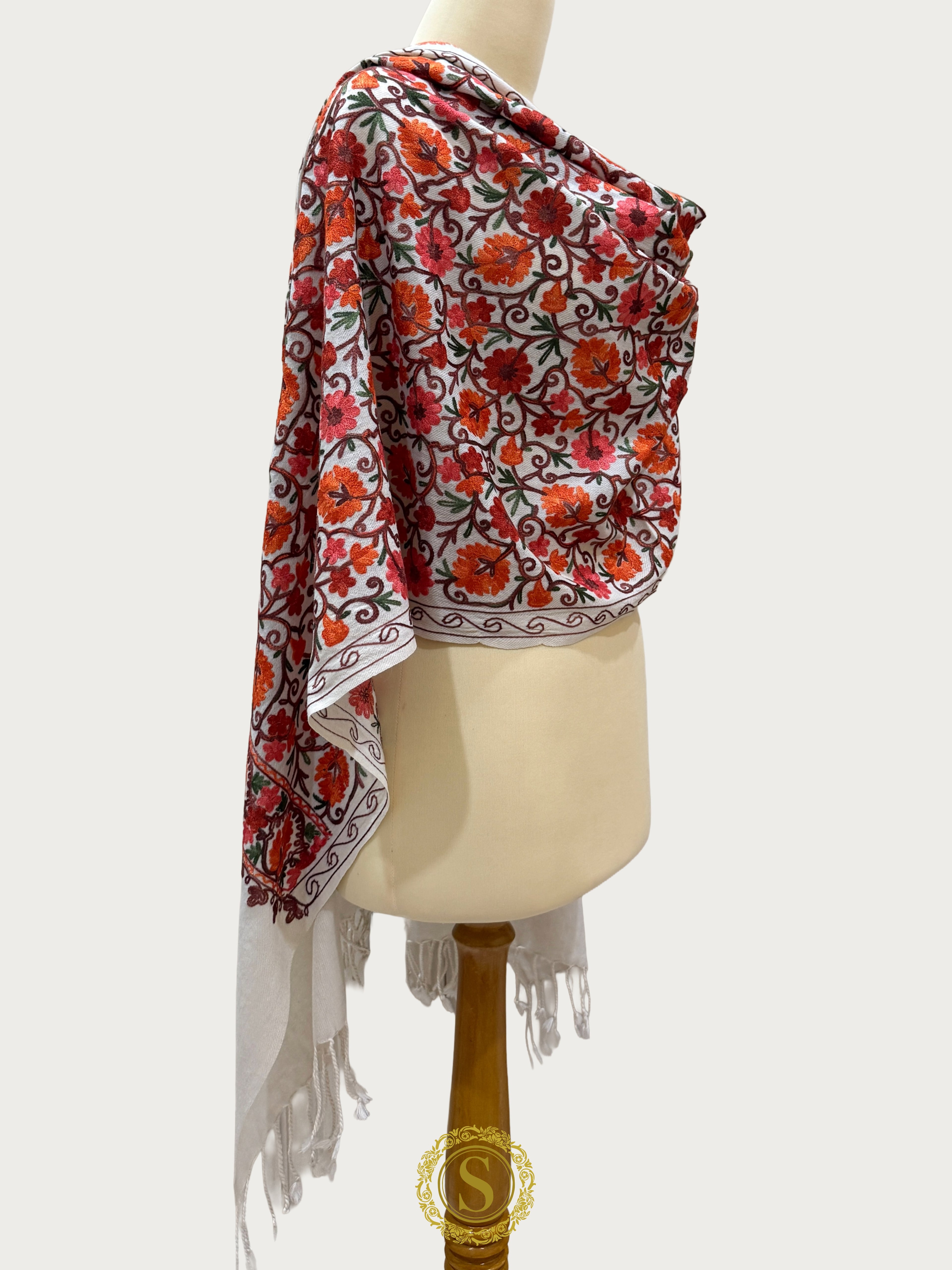 Elegant Kashmiri Aari Work Wool Shawl | Embroidered