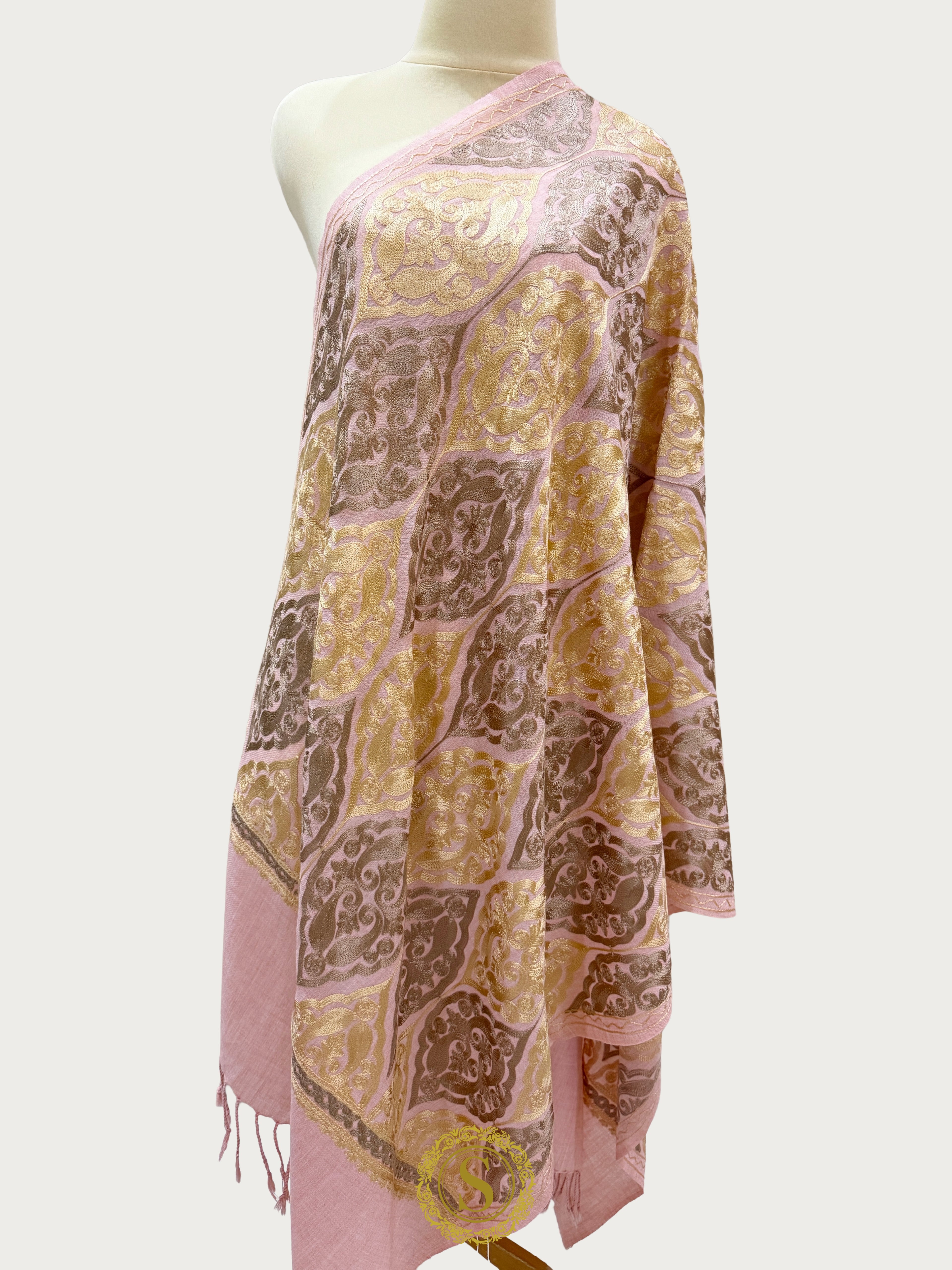 Elegant Kashmiri Aari Work Wool Shawl | Embroidered