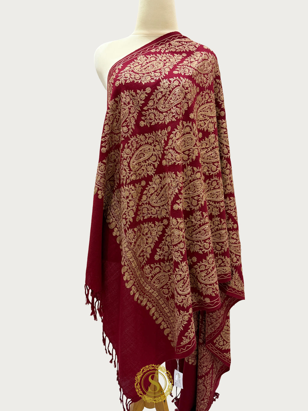 Elegant Kashmiri Aari Work Wool Shawl | Embroidered