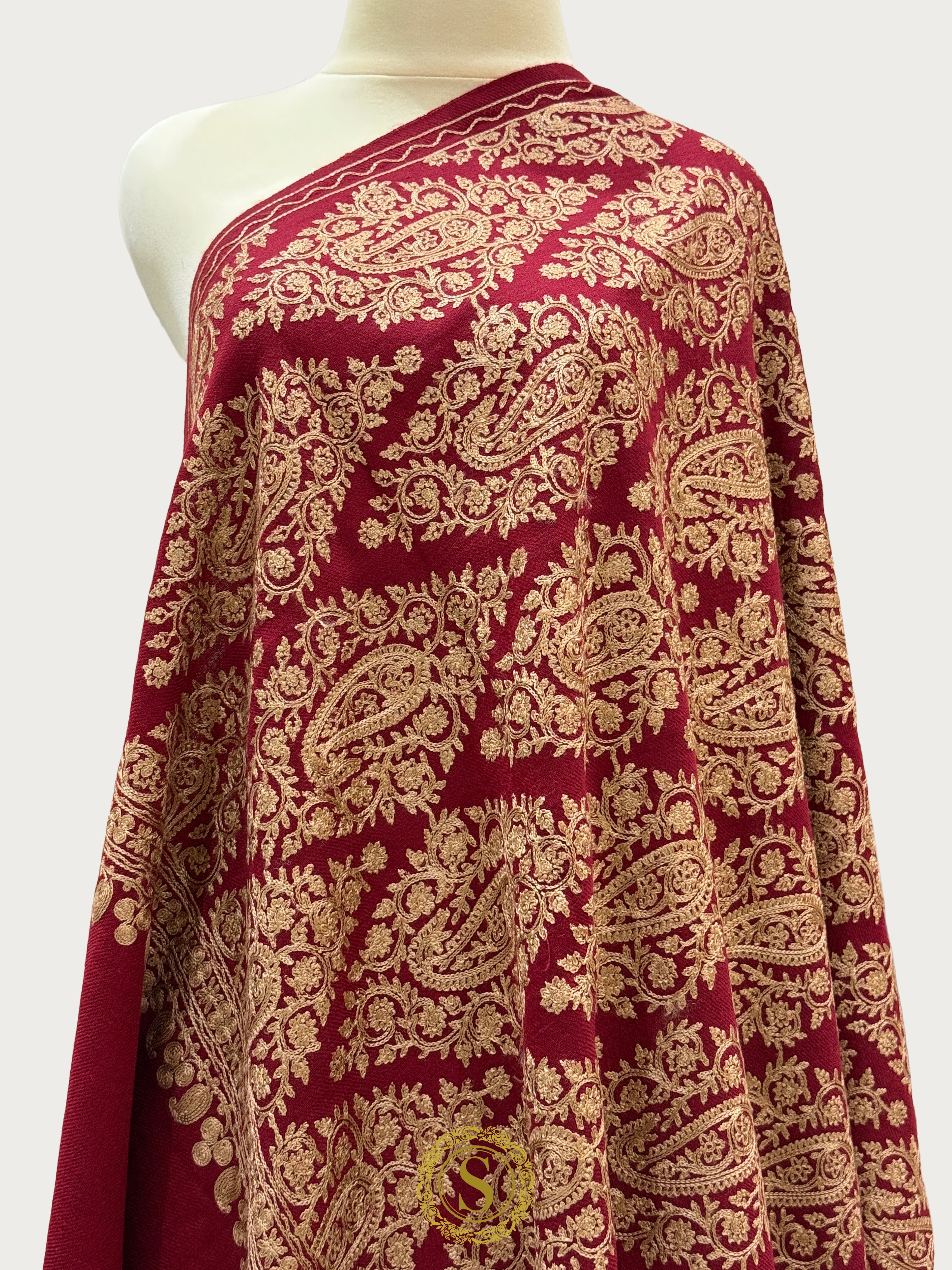 Elegant Kashmiri Aari Work Wool Shawl | Embroidered