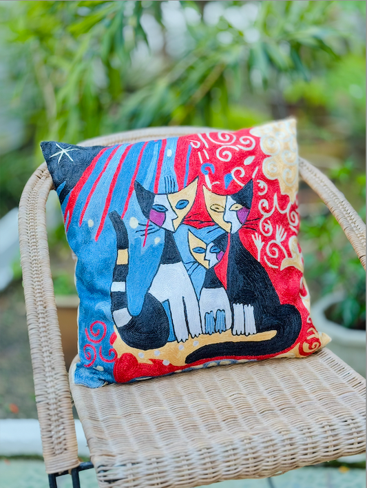 Cotton & Silk Cushion Cover (Cat)